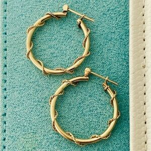 14K Gold Rope Detail Hoop Earrings
